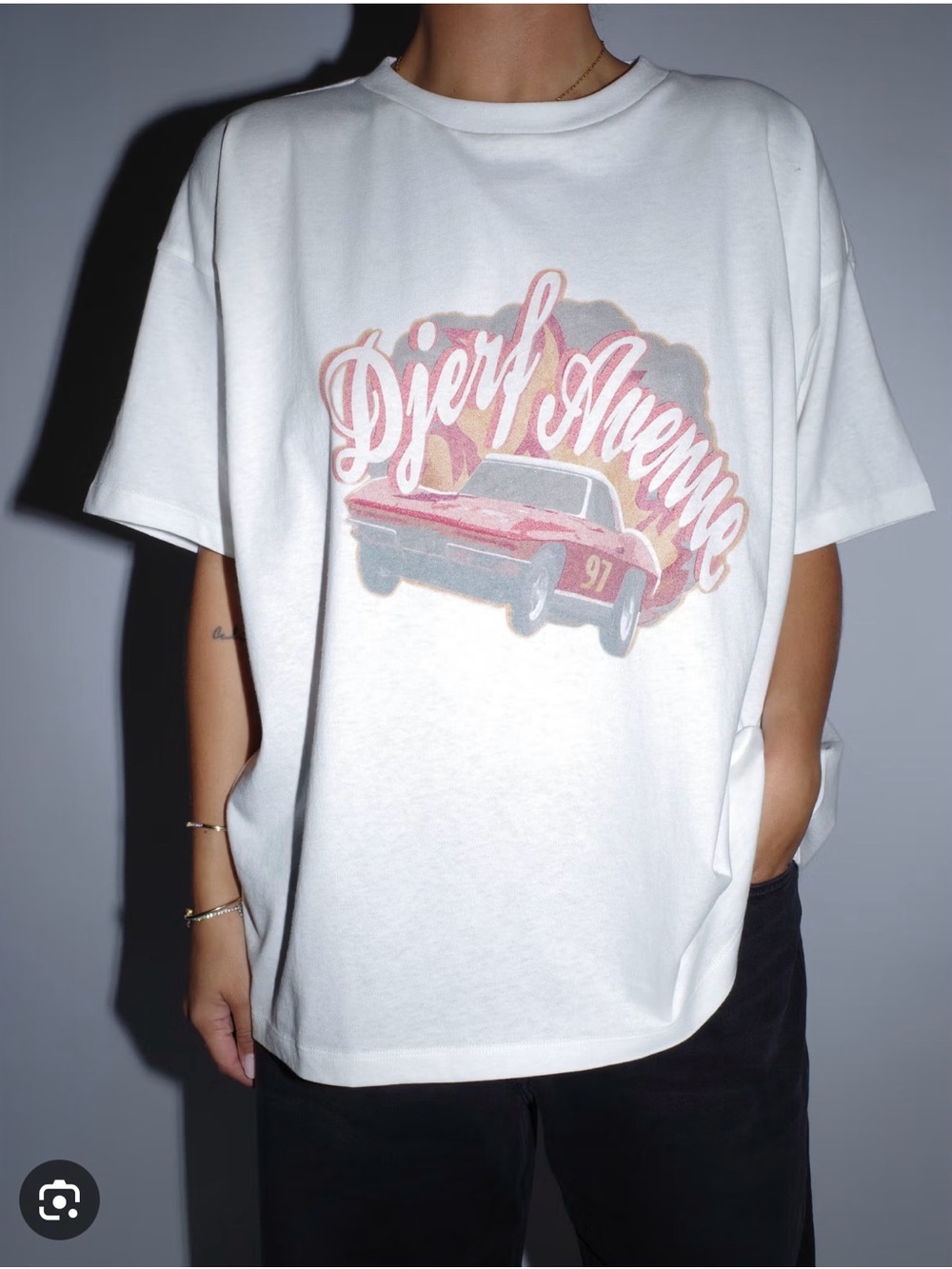 Djerf Avenue White Graphic Tee - Retro Car Print